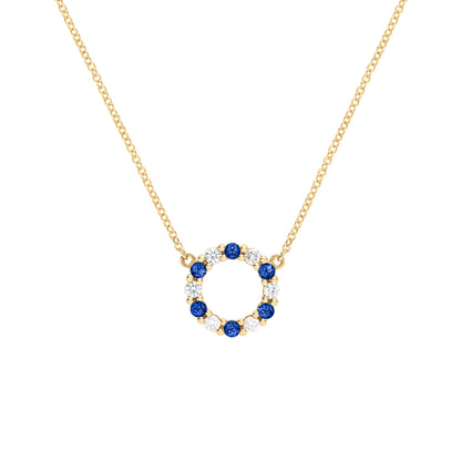 Rosecliff Small Circle Diamond & Sapphire Necklace in 14k Gold (September)