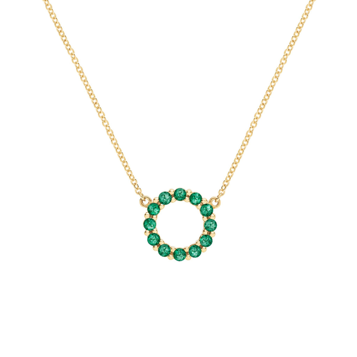 Rosecliff Small Circle Emerald Necklace in 14k Gold (May)