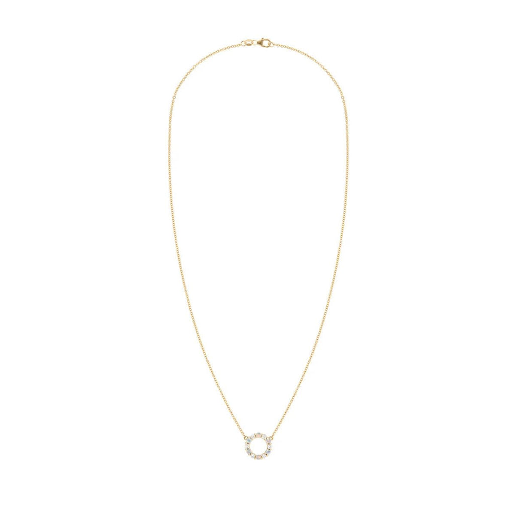 Rosecliff Small Circle Diamond & Opal Necklace in 14k Gold (October)