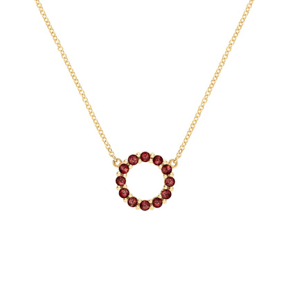 Rosecliff Small Circle Garnet Necklace in 14k Gold (January)
