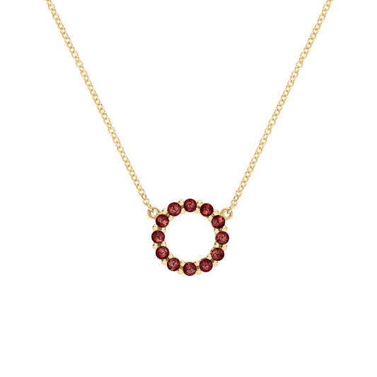 Rosecliff Small Circle Garnet Necklace in 14k Gold (January)