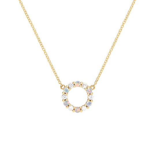 Rosecliff Small Circle Diamond & Opal Necklace in 14k Gold (October)