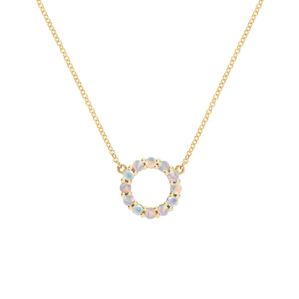 Rosecliff Small Circle Opal Necklace in 14k Gold (October)