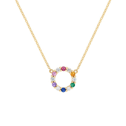Rainbow Rosecliff Small Circle Necklace with Diamonds in 14k Gold