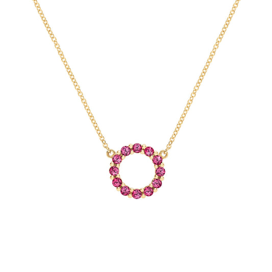 Rosecliff Small Circle Ruby Necklace in 14k Gold (July)