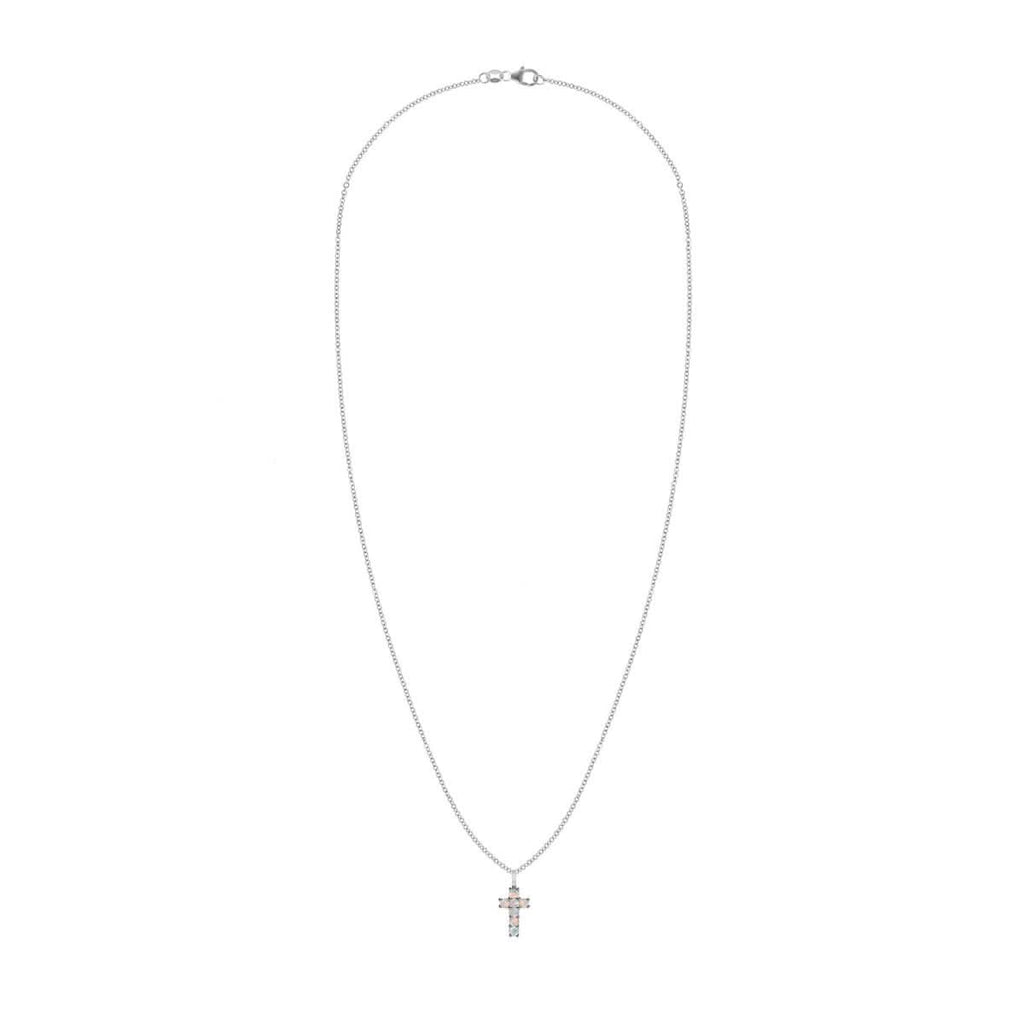 Rosecliff Small Cross Opal Pendant in 14k Gold (October)