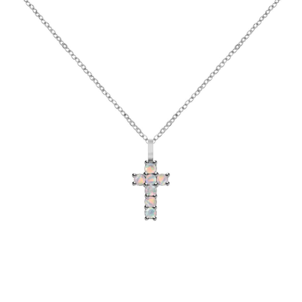 Rosecliff Small Cross Opal Pendant in 14k Gold (October)