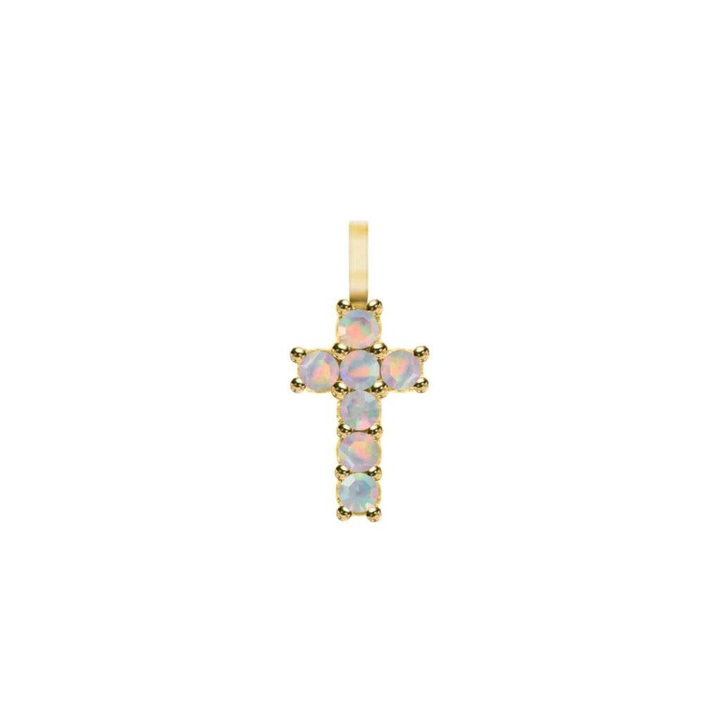 Rosecliff Small Cross Opal Pendant in 14k Gold (October)