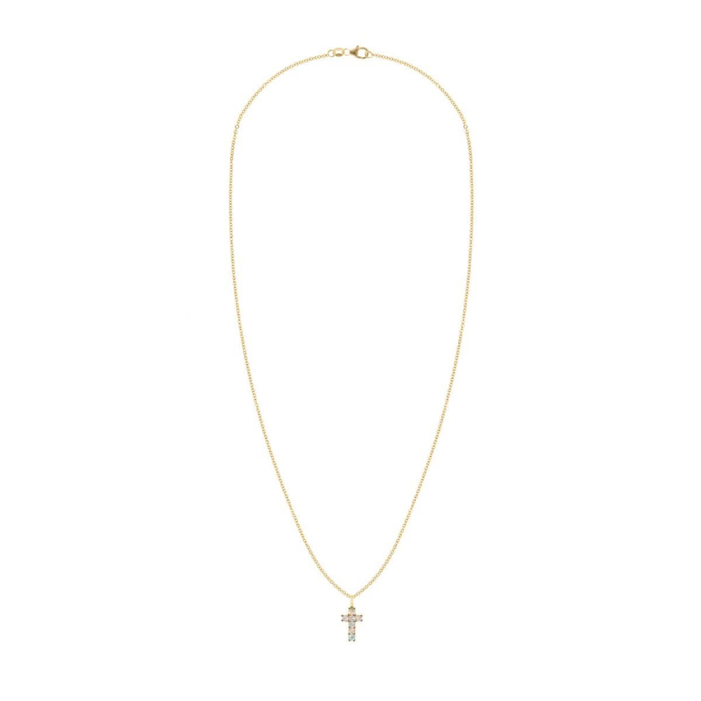 Rosecliff Small Cross Opal Pendant in 14k Gold (October)
