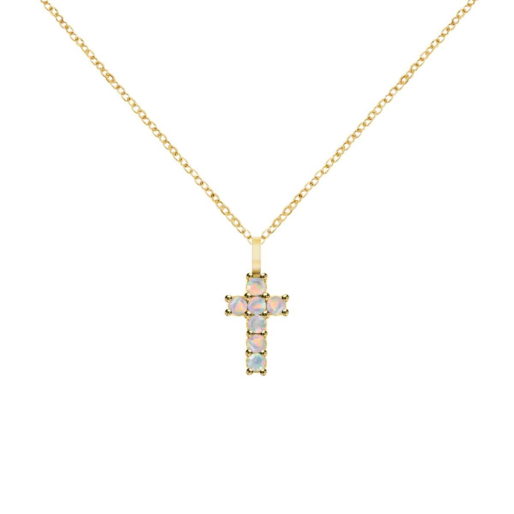 Rosecliff Small Cross Opal Pendant in 14k Gold (October)