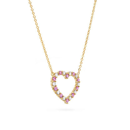 Rosecliff Heart Diamond & Pink Sapphire Necklace in 14k Gold (October)
