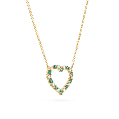 Rosecliff Heart Diamond & Emerald Necklace in 14k Gold (May)