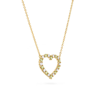 Rosecliff Heart Diamond & Peridot Necklace in 14k Gold (August)