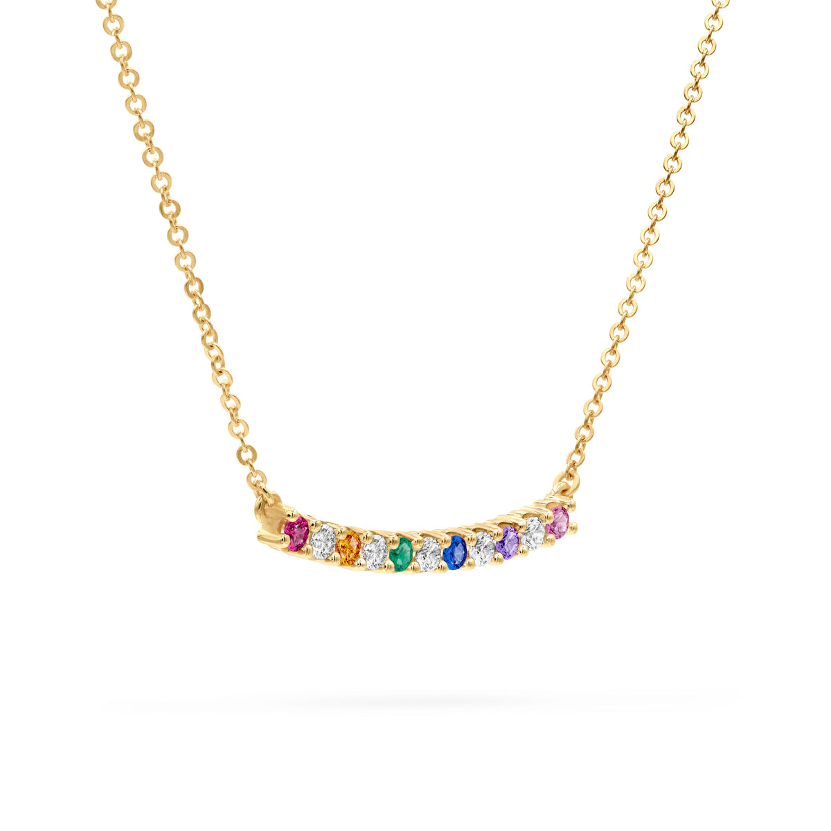 Rainbow Rosecliff Bar Necklace with Diamonds in 14k Gold