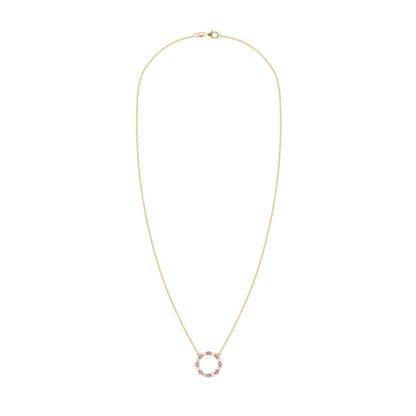 Rosecliff Circle Diamond & Pink Sapphire Necklace in 14k Gold (October)