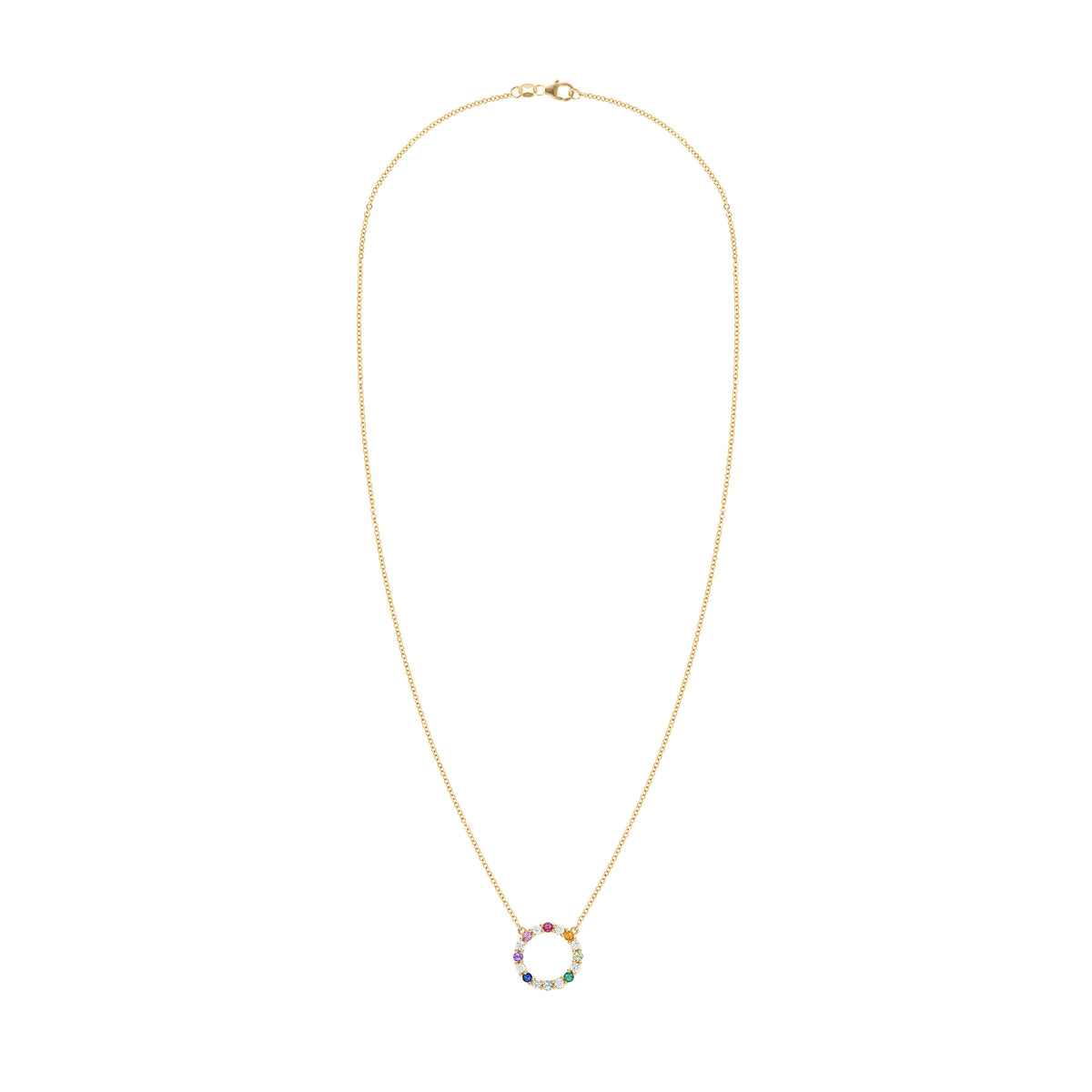 Rainbow Rosecliff Circle Necklace with Diamonds in 14k Gold