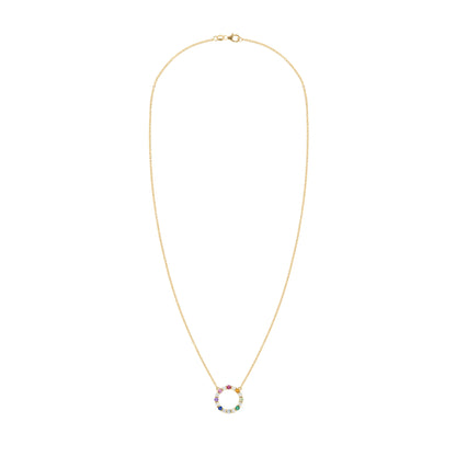 Rainbow Rosecliff Circle Necklace with Diamonds in 14k Gold