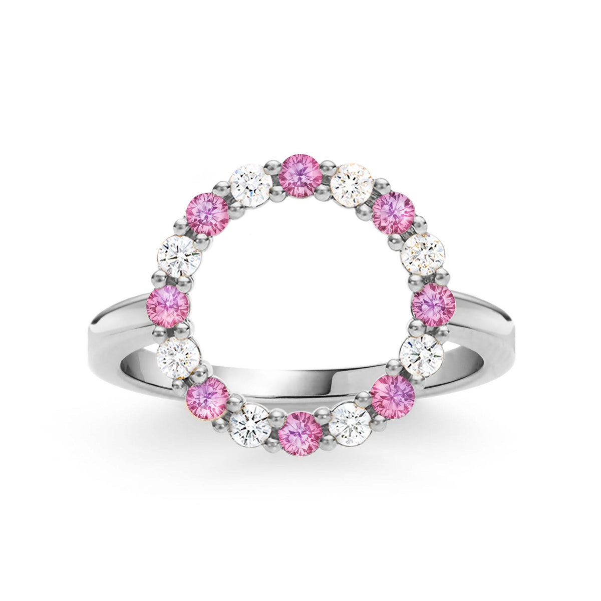 Rosecliff Circle Diamond & Pink Sapphire Ring in 14k Gold (October)