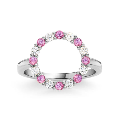 Rosecliff Circle Diamond & Pink Sapphire Ring in 14k Gold (October)
