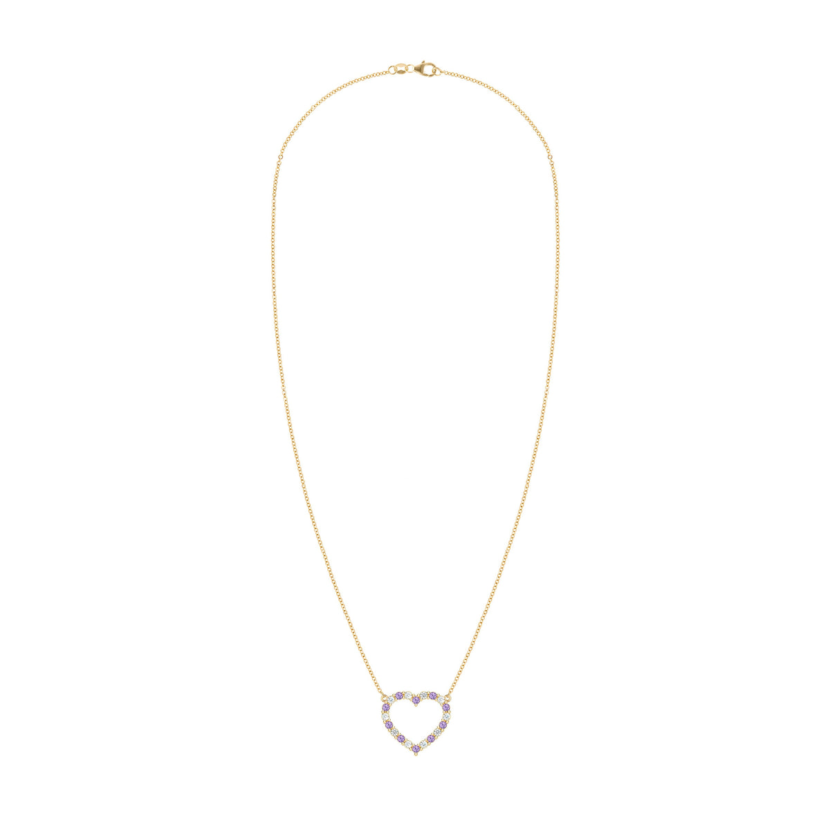 Rosecliff Heart Diamond & Amethyst Necklace in 14k Gold (February)
