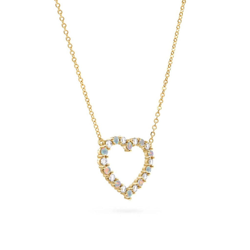 Rosecliff Heart Diamond & Opal Necklace in 14k Gold (October)