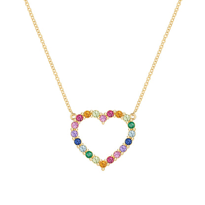 Rainbow Rosecliff Heart Necklace in 14k Gold