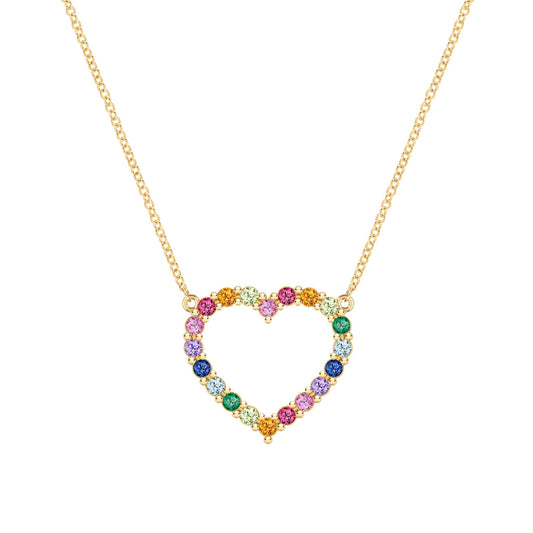 Rainbow Rosecliff Heart Necklace in 14k Gold