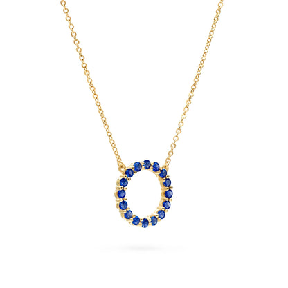 Rosecliff Circle Sapphire Necklace in 14k Gold (September)