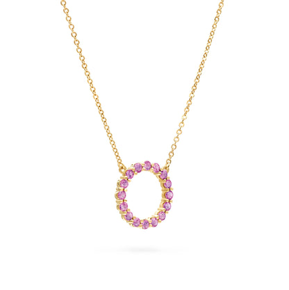 Rosecliff Circle Pink Sapphire Necklace in 14k Gold (October)