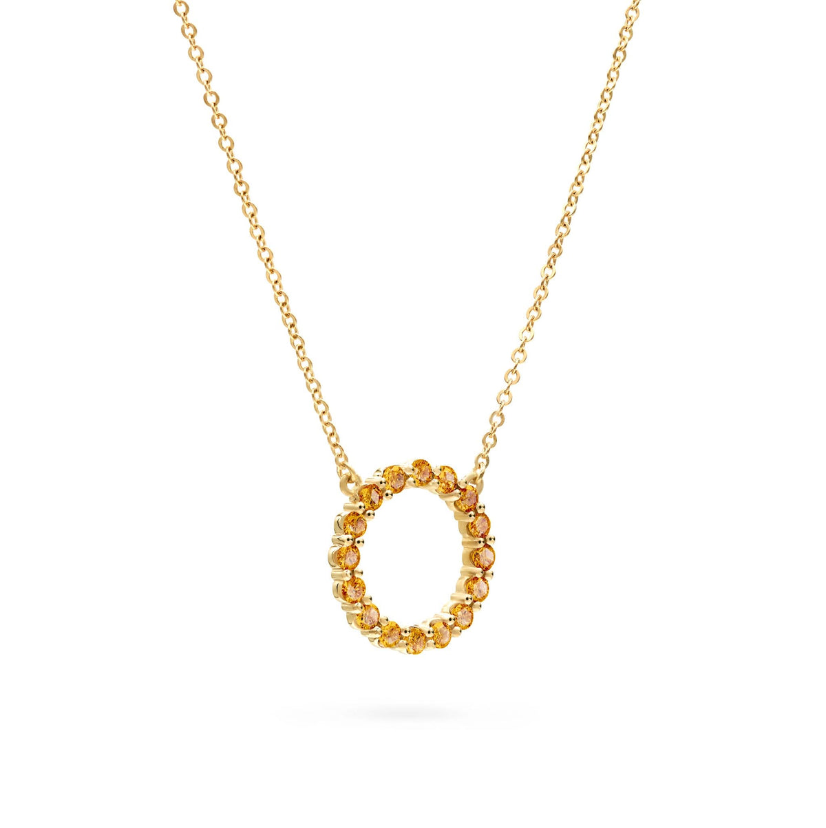 Rosecliff Circle Citrine Necklace in 14k Gold (November)