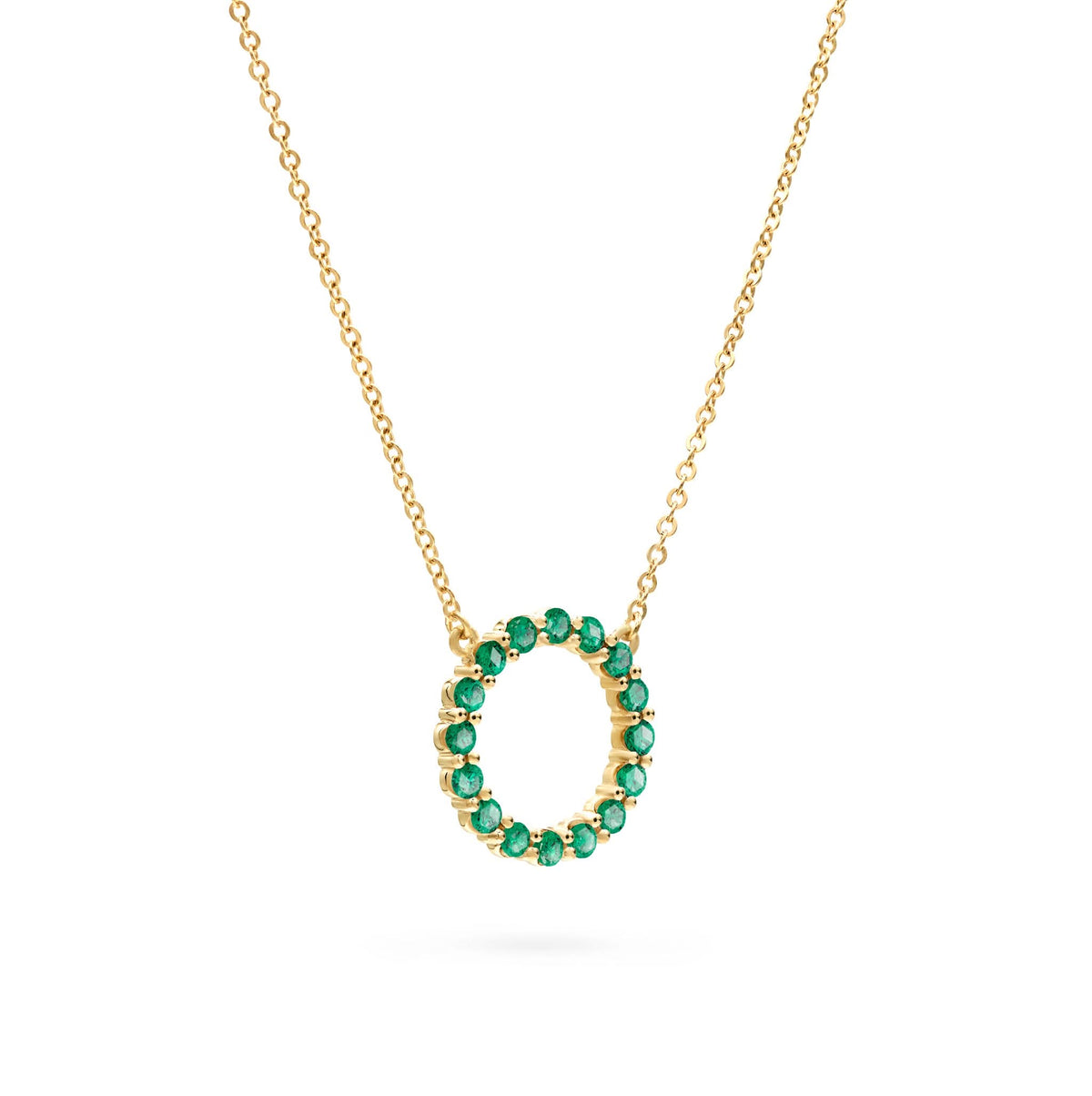 Rosecliff Circle Emerald Necklace in 14k Gold (May)