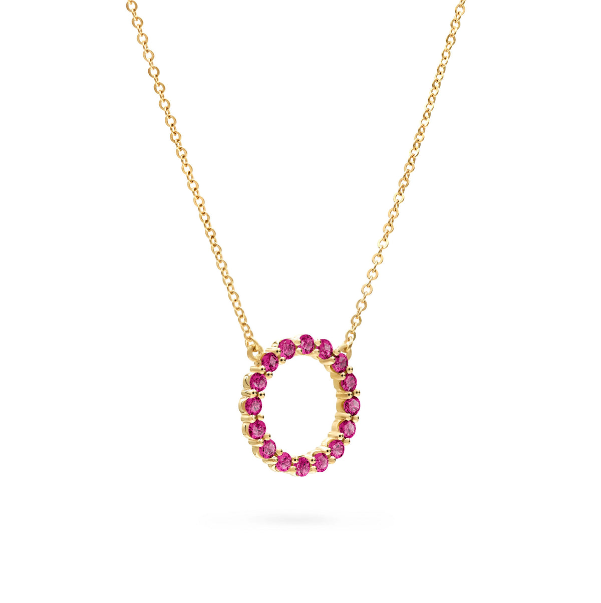 Rosecliff Circle Ruby Necklace in 14k Gold (July)
