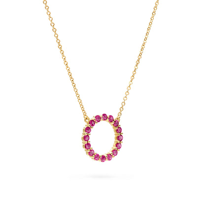 Rosecliff Circle Ruby Necklace in 14k Gold (July)