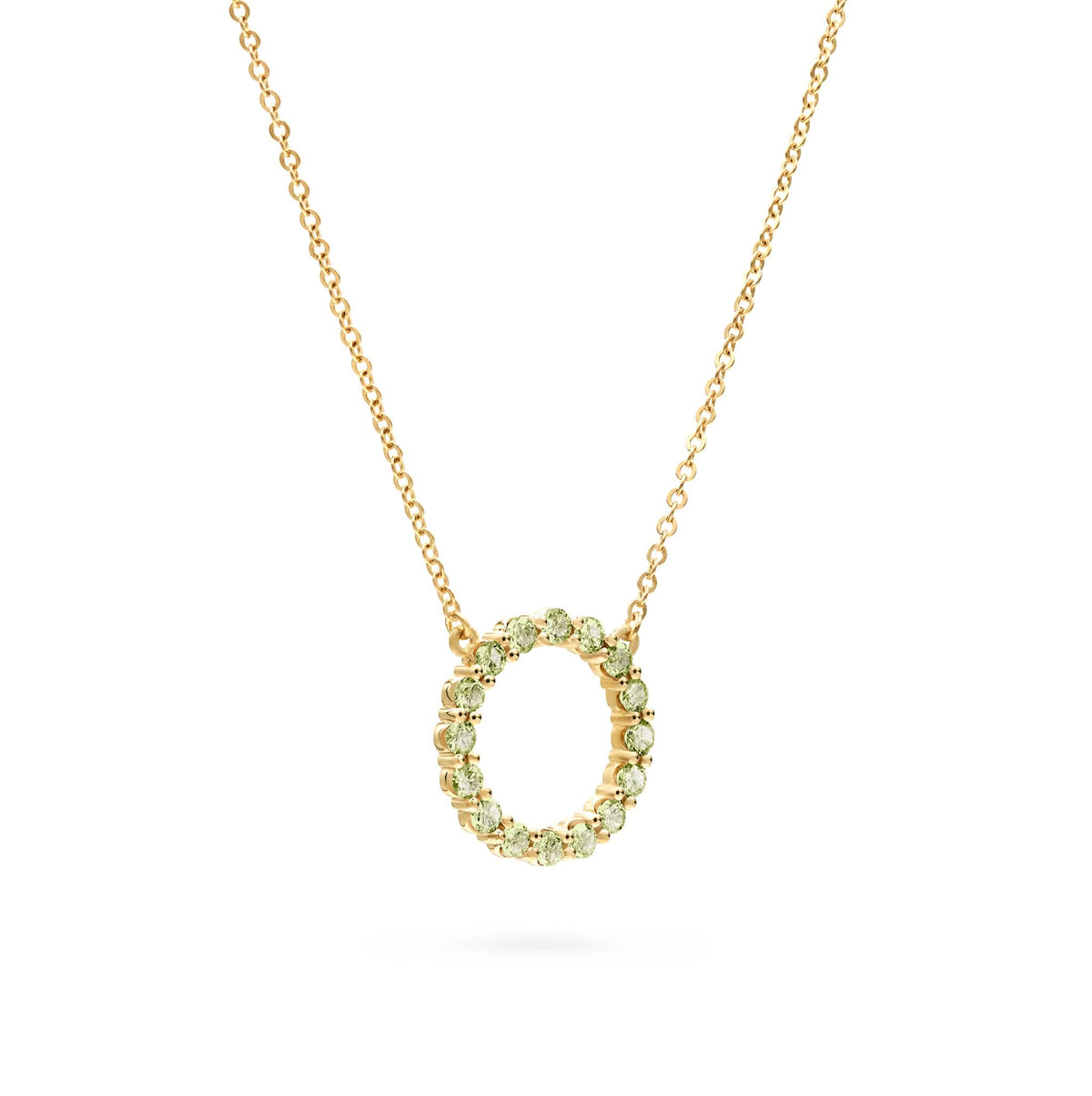 Rosecliff Circle Peridot Necklace in 14k Gold (August)