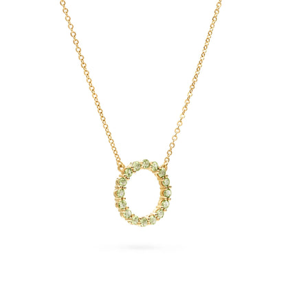 Rosecliff Circle Peridot Necklace in 14k Gold (August)