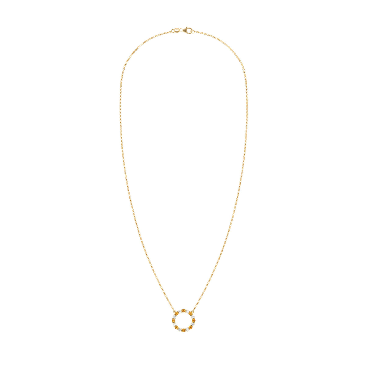 Rosecliff Circle Diamond & Citrine Necklace in 14k Gold (November)