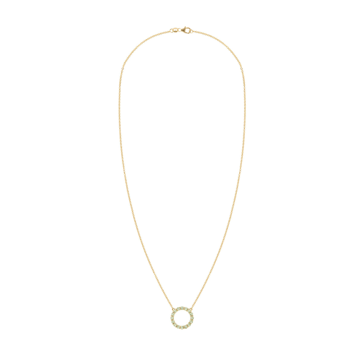 Rosecliff Circle Peridot Necklace in 14k Gold (August)