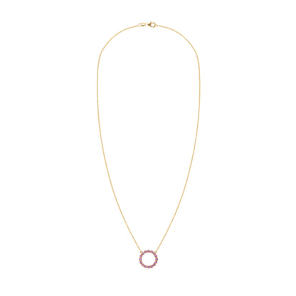 Rosecliff Circle Pink Sapphire Necklace in 14k Gold (October)