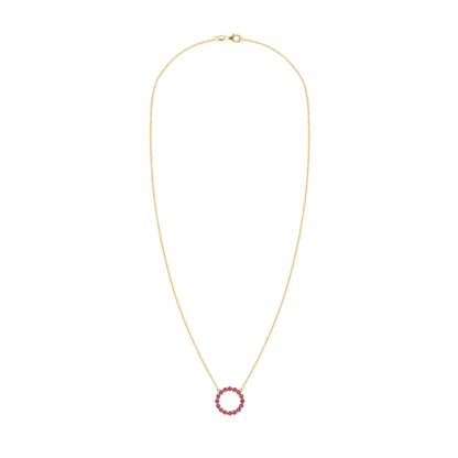 Rosecliff Circle Ruby Necklace in 14k Gold (July)