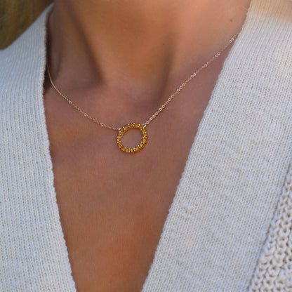Rosecliff Circle Citrine Necklace in 14k Gold (November)