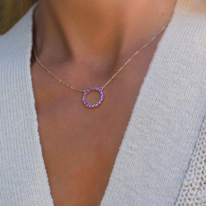 Rosecliff Circle Amethyst Necklace in 14k Gold (February)