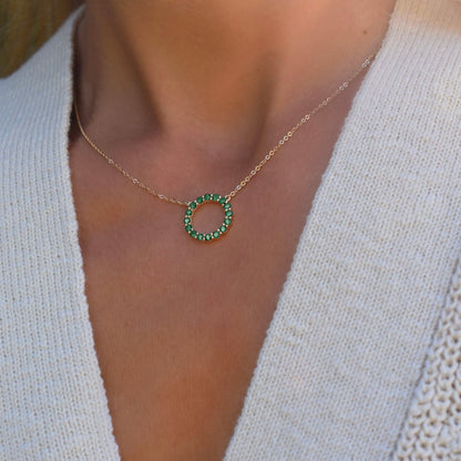 Rosecliff Circle Emerald Necklace in 14k Gold (May)