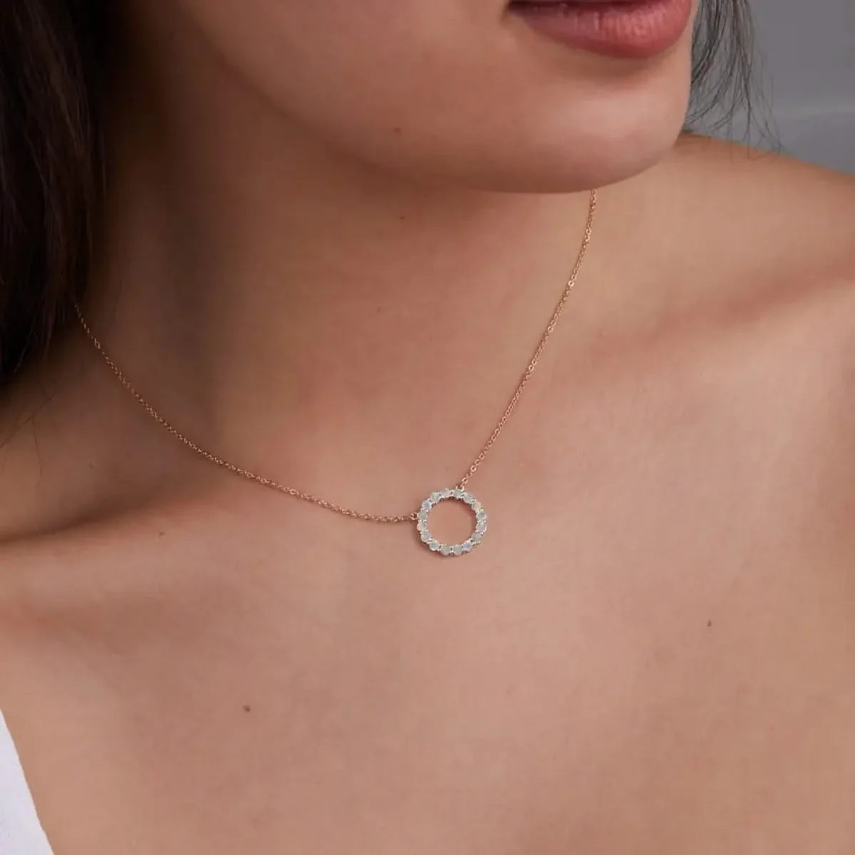 Rosecliff Circle Opal Necklace in 14k Gold (October)