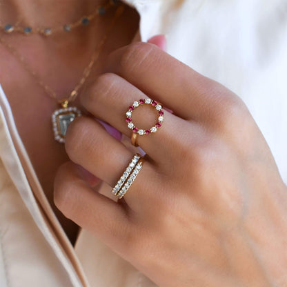 Rosecliff Circle Diamond & Ruby Ring in 14k Gold (July)