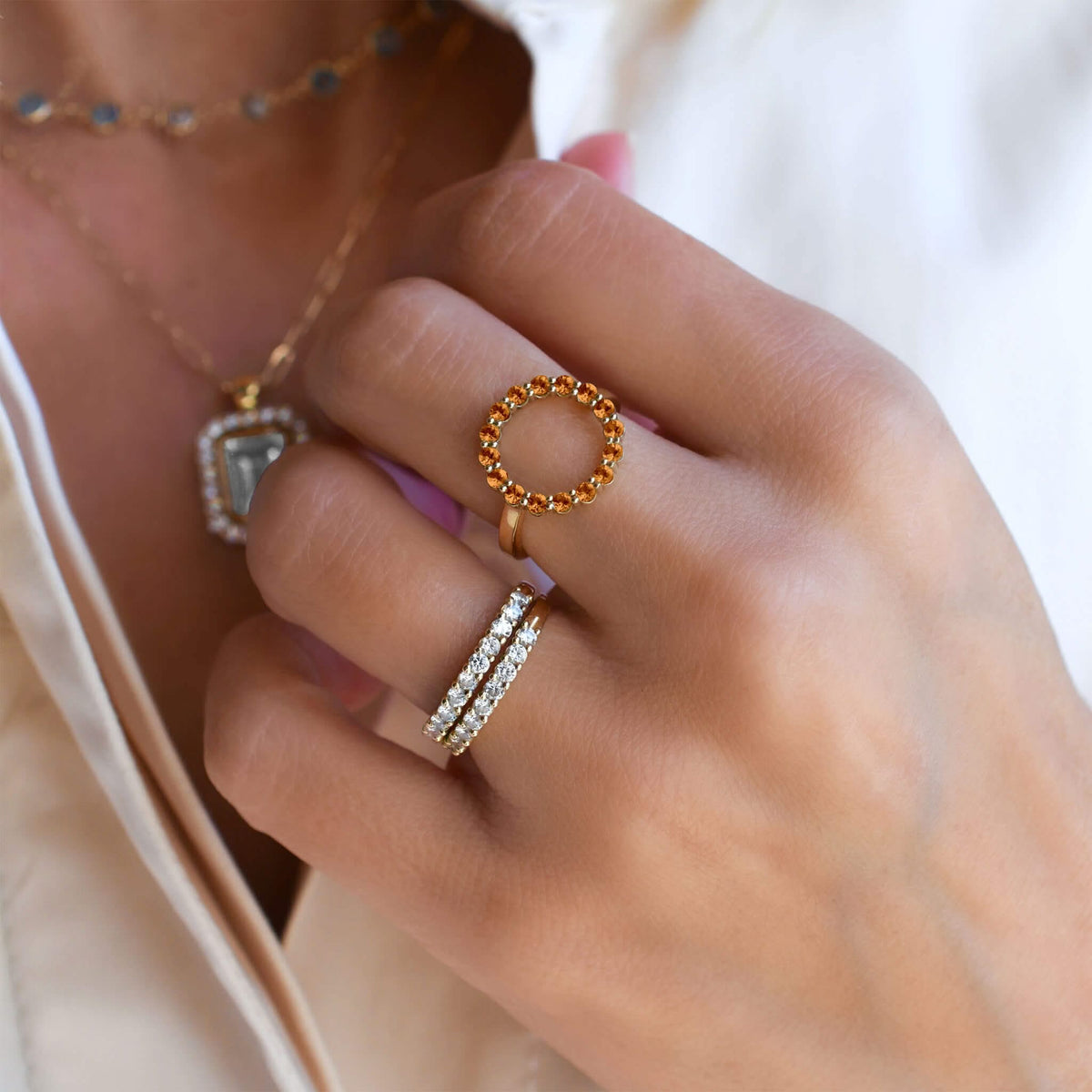 Rosecliff Circle Citrine Ring in 14k Gold (November)