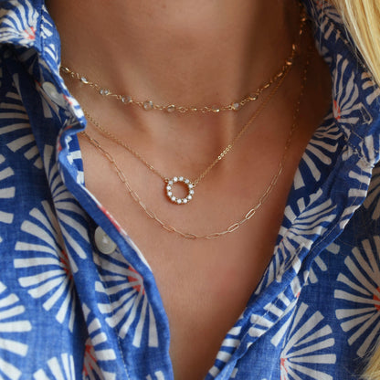 Rosecliff Small Circle White Topaz Necklace and Huggie Hoop Earrings Set in 14k Gold (April)