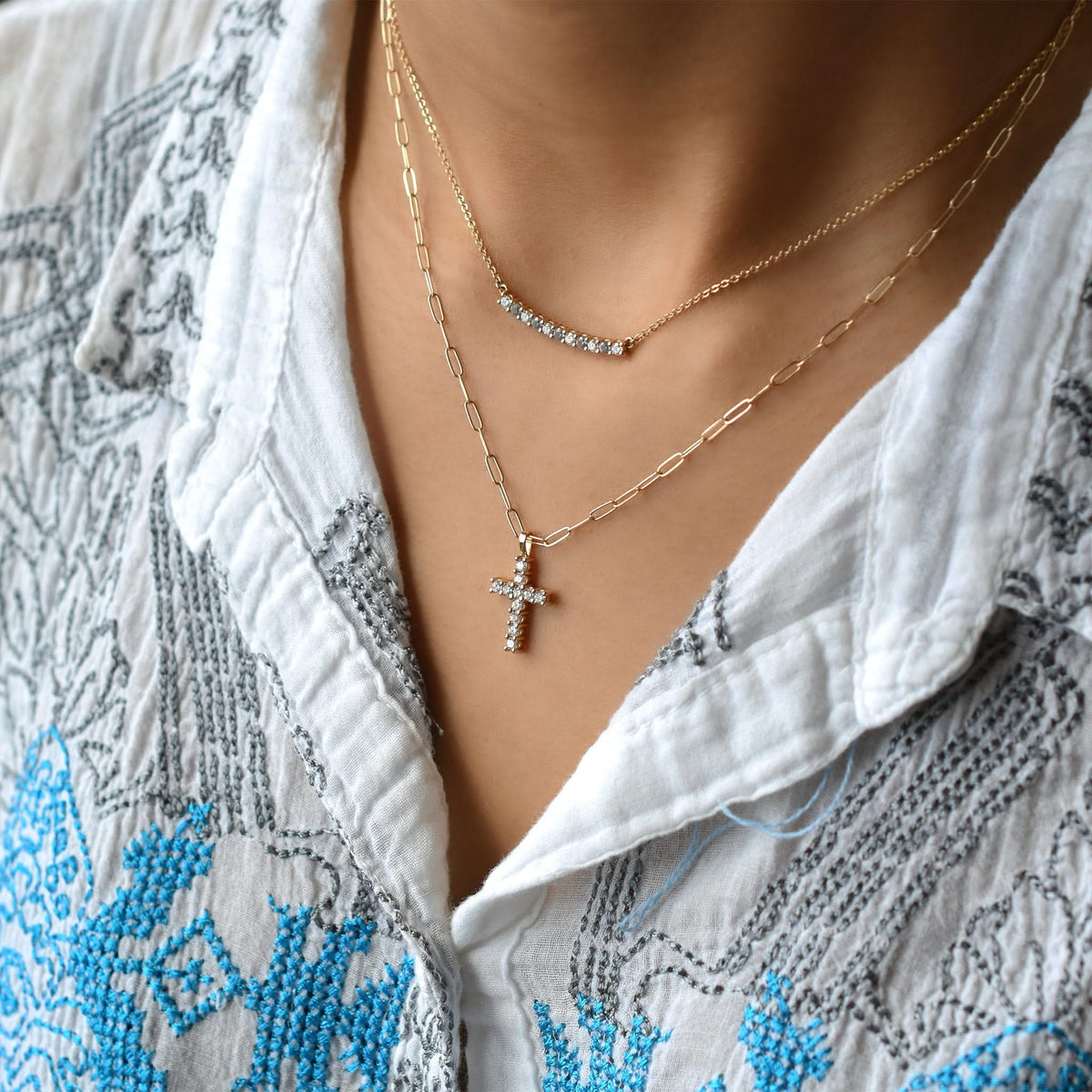 Rosecliff Cross Diamond Pendant in 14k Gold (April)