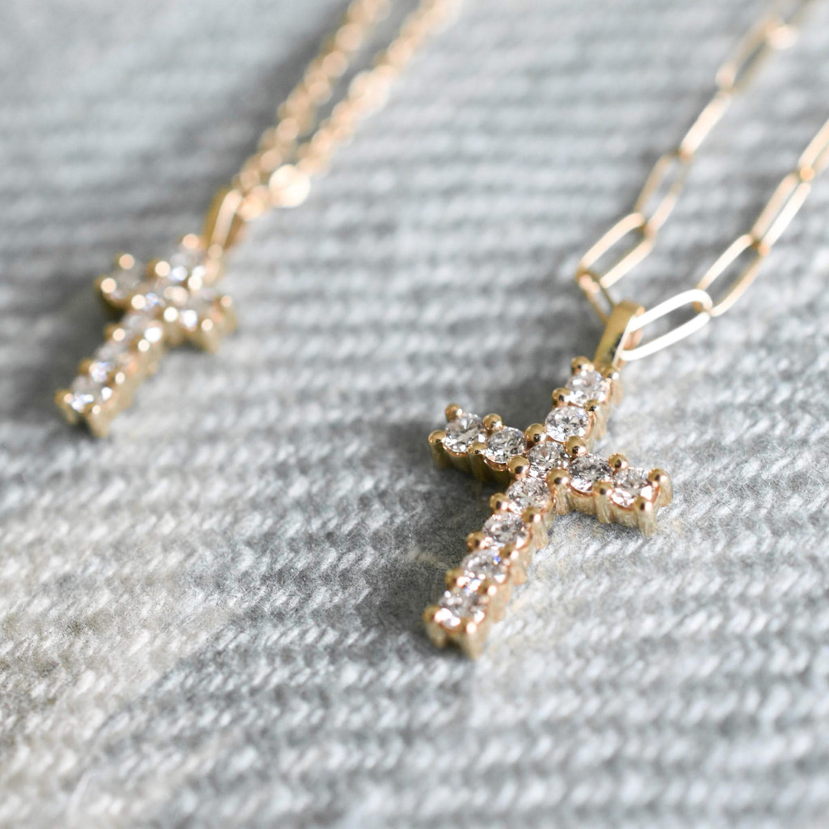 Rosecliff Small Cross Diamond Pendant in 14k Gold (April)