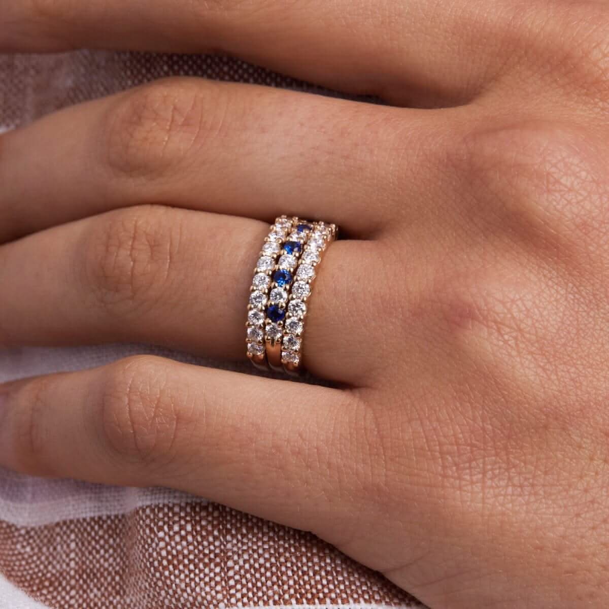 Rosecliff Diamond & Sapphire Stackable Ring in 14k Gold (September)