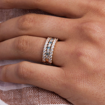 Rosecliff Diamond & Nantucket Blue Topaz Stackable Ring in 14k Gold (December)